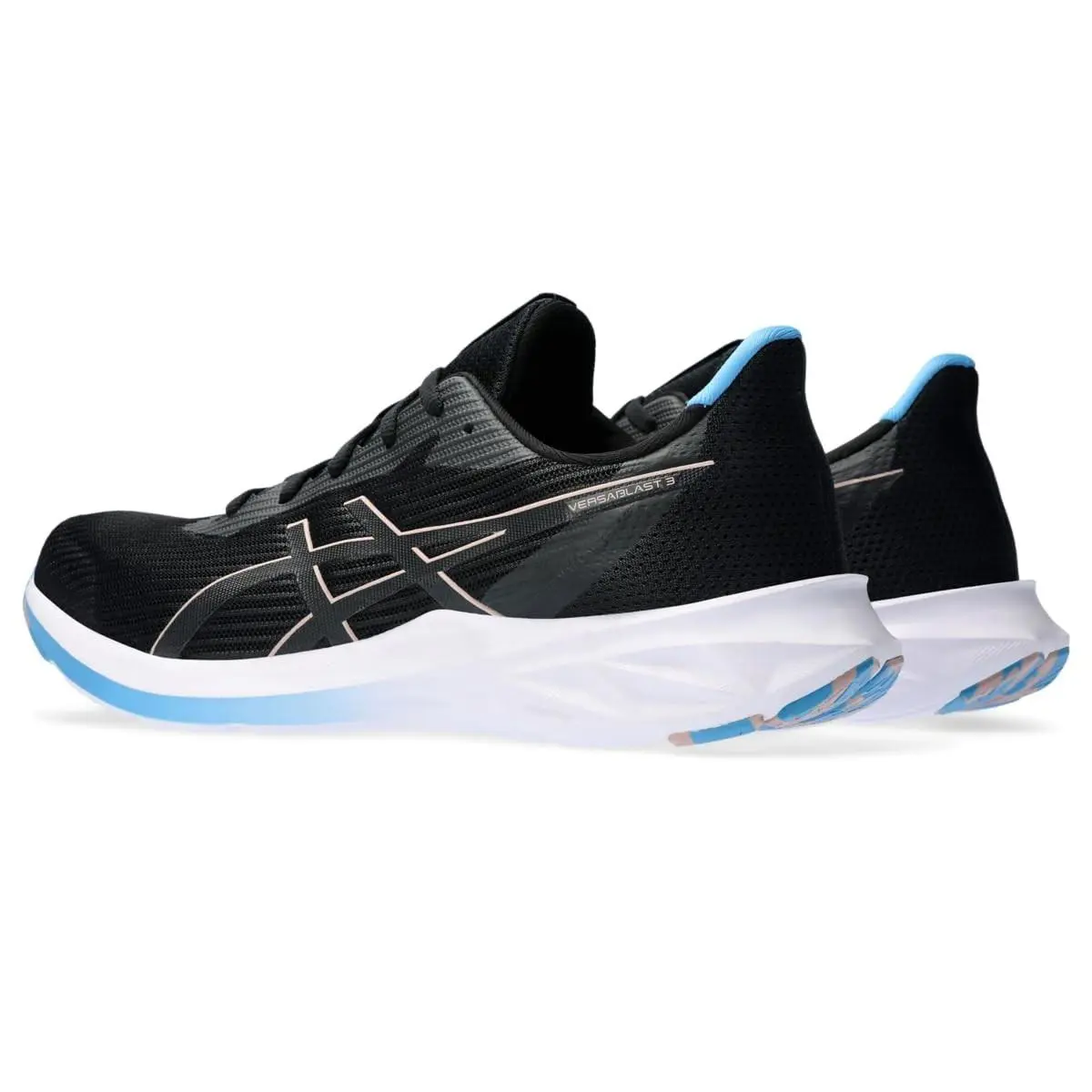 Size 9 - Asics Men`s Versablast 3 Running Shoes Black/neutral Blue - Black