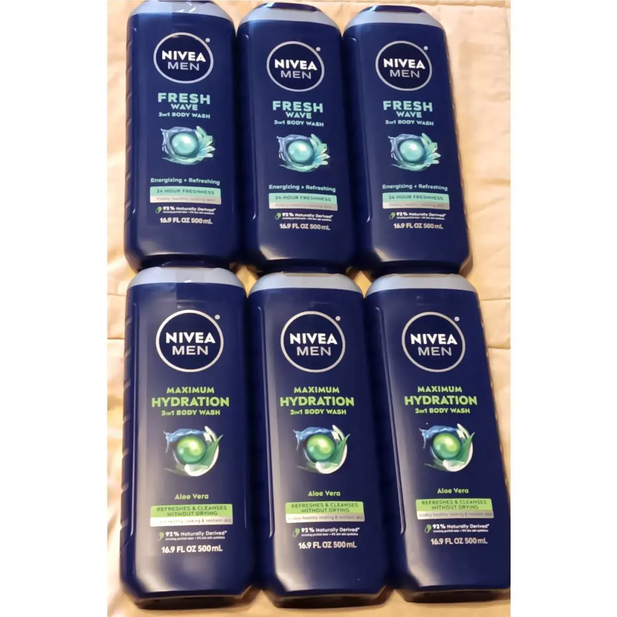 Nivea Men Body Wash Lot Fresh Wave Maximum Hydration 3 in 1 Face Hair 16.9 oz