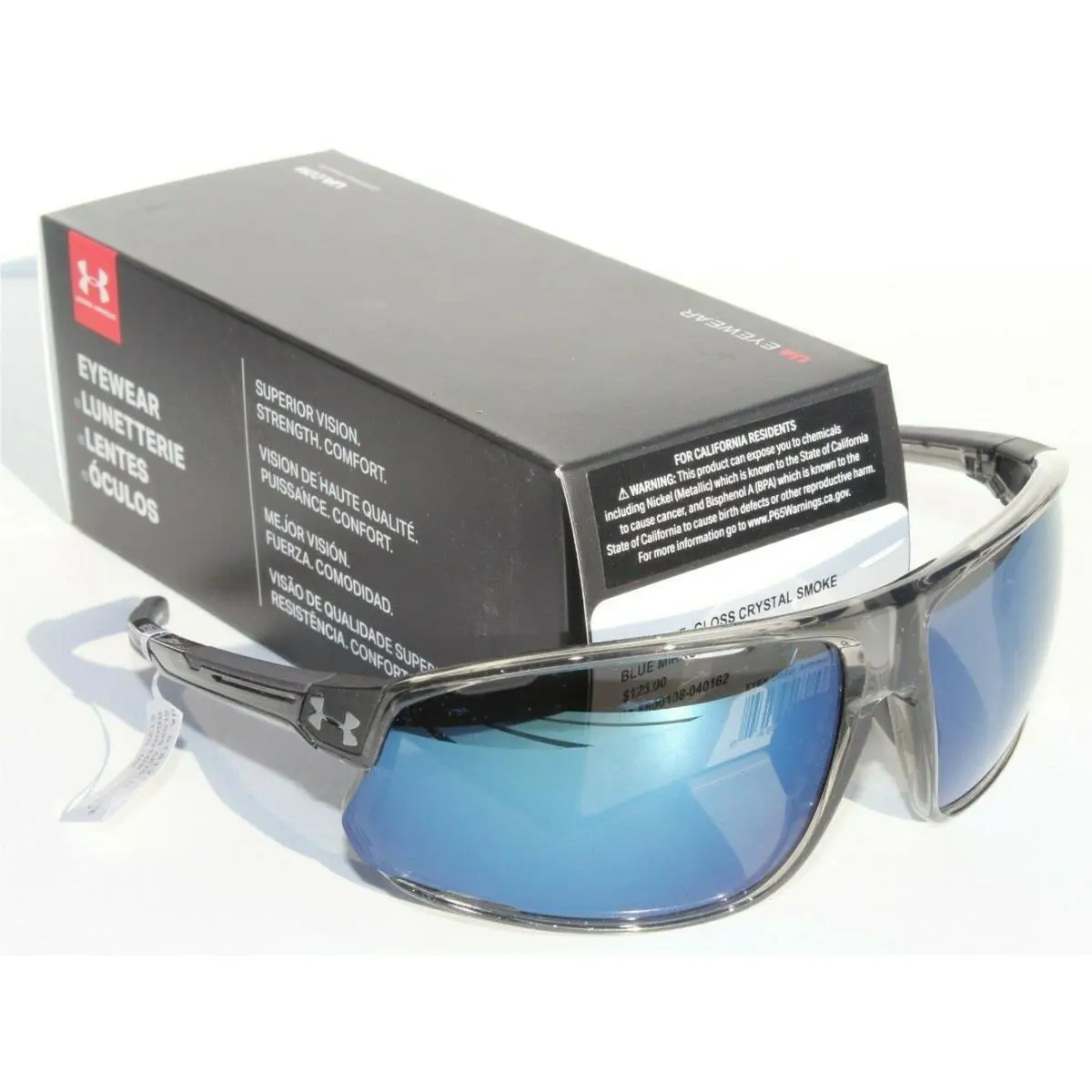 Under Armour Strive Sunglasses Gloss Crystal Smoke/blue Mirror Sport