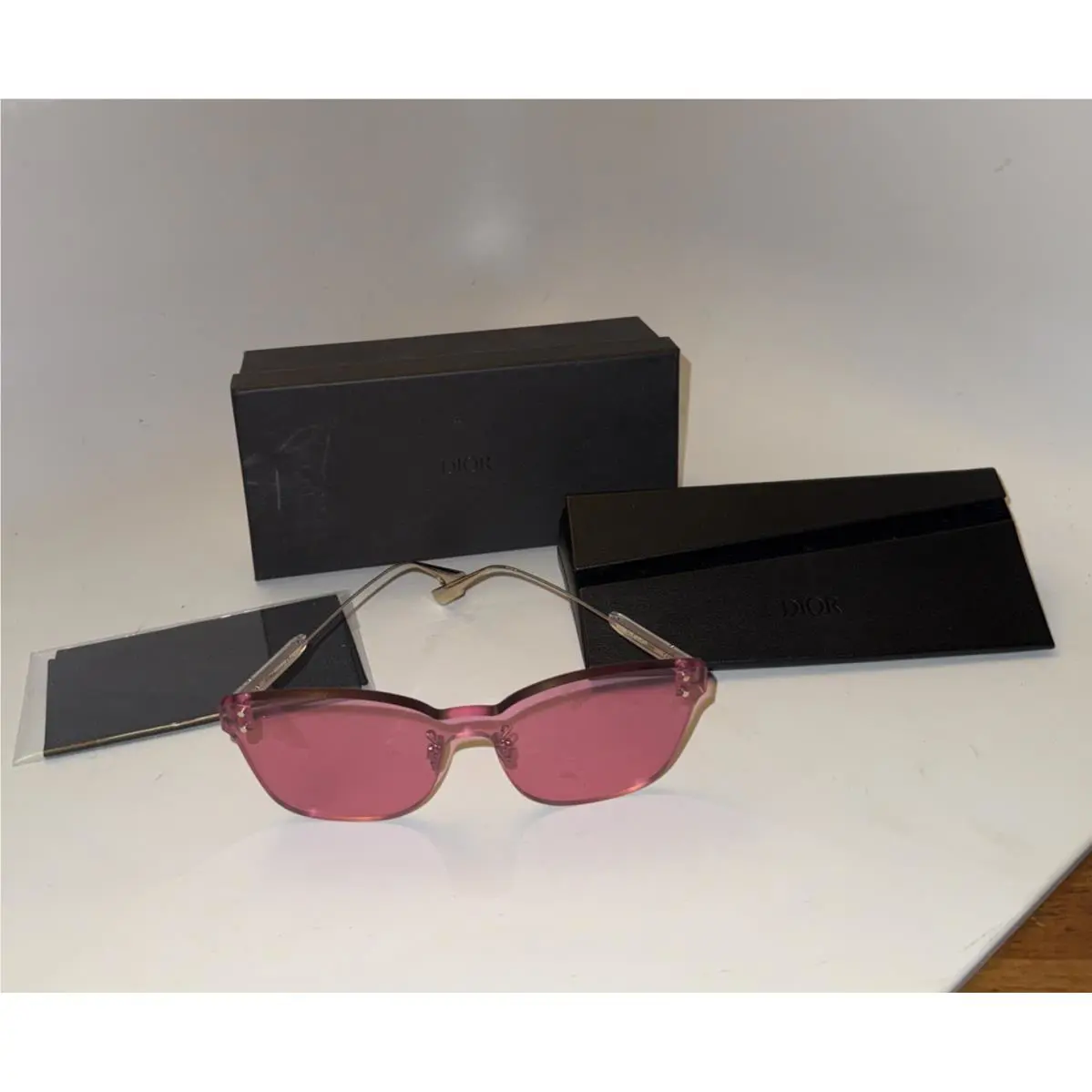 Christian Dior Sunglasses Color Quake 2 Rimless Wrap Square Pink Gold