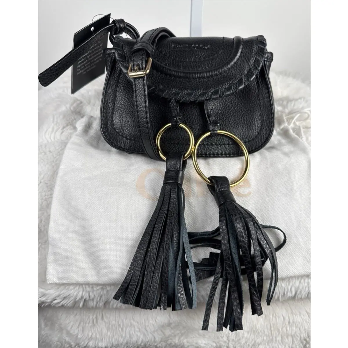 Chloe Cowhide Leather Mini Polly Bag Golden Shoulder Bag Black Dustbag Tag Coa