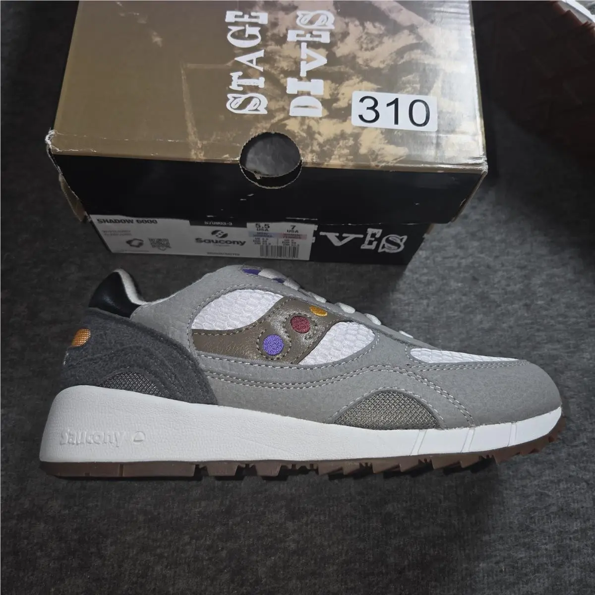 Saucony Originals Shadow 6000 White/grey Stage Dive Men 5.5 Womens 7