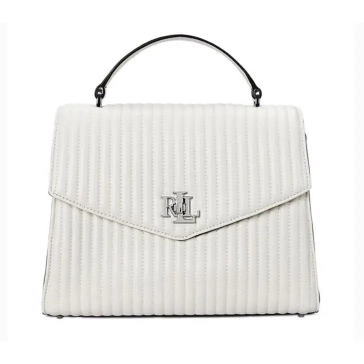 Lauren Ralph Lauren Women`s Quilted Leather Medium Farrah Satchel Bag White
