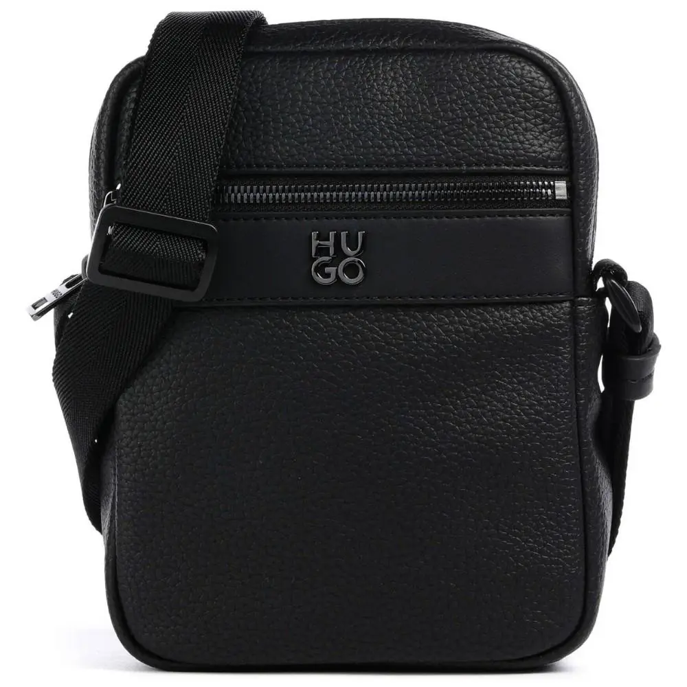 Hugo Mens Black Quantic Zipper Adjustable Strap Synthetic Messenger Bag