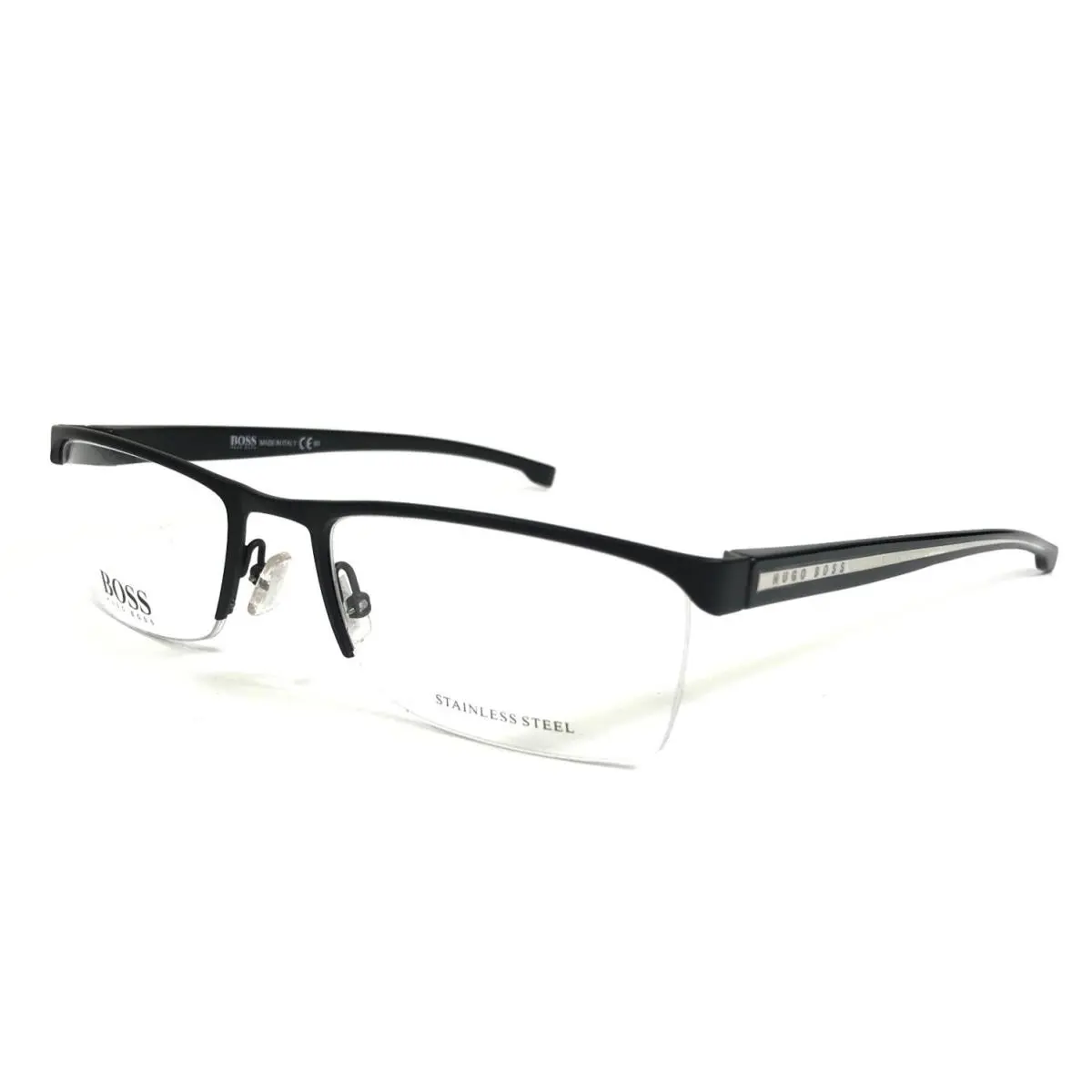 Hugo Boss Eyeglasses Frames 0878 Qus Black Silver Rectangle Half Rim 55-19-140