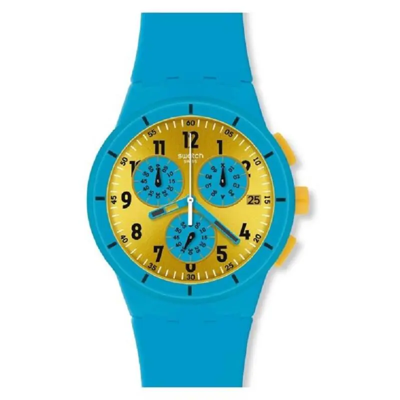 Swatch Men SUSS400 Chrono Round Dial Blue Rubber Band Swiss Watch
