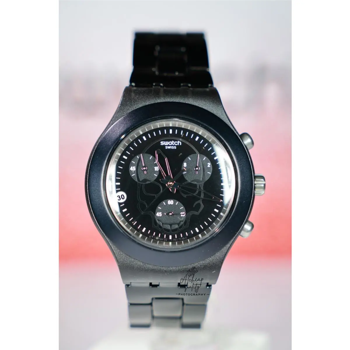 Swiss Swatch Full Blooded Black Skull Diaphane Chrono Black SVCF4001AG