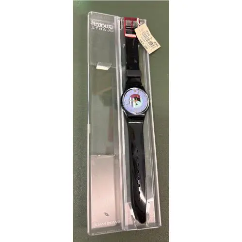 w Tags Vintage 1991 Swatch Quartz Watch Black Inlay Nuovo Model GB145