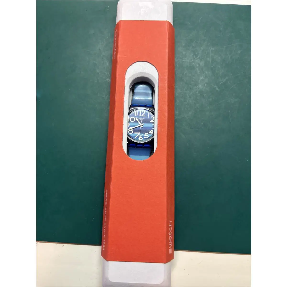 Swatch Classic Linajola Blue Stripe High Gloss Swiss Watch 34mm GN237