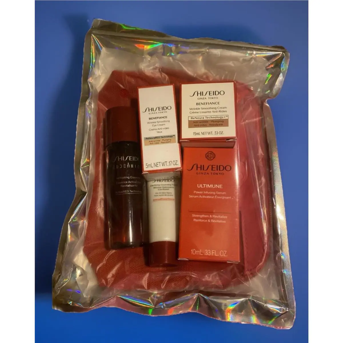 Shiseido Skincare Beauty 6Pc Set Includes Red Travel Makeup Bag