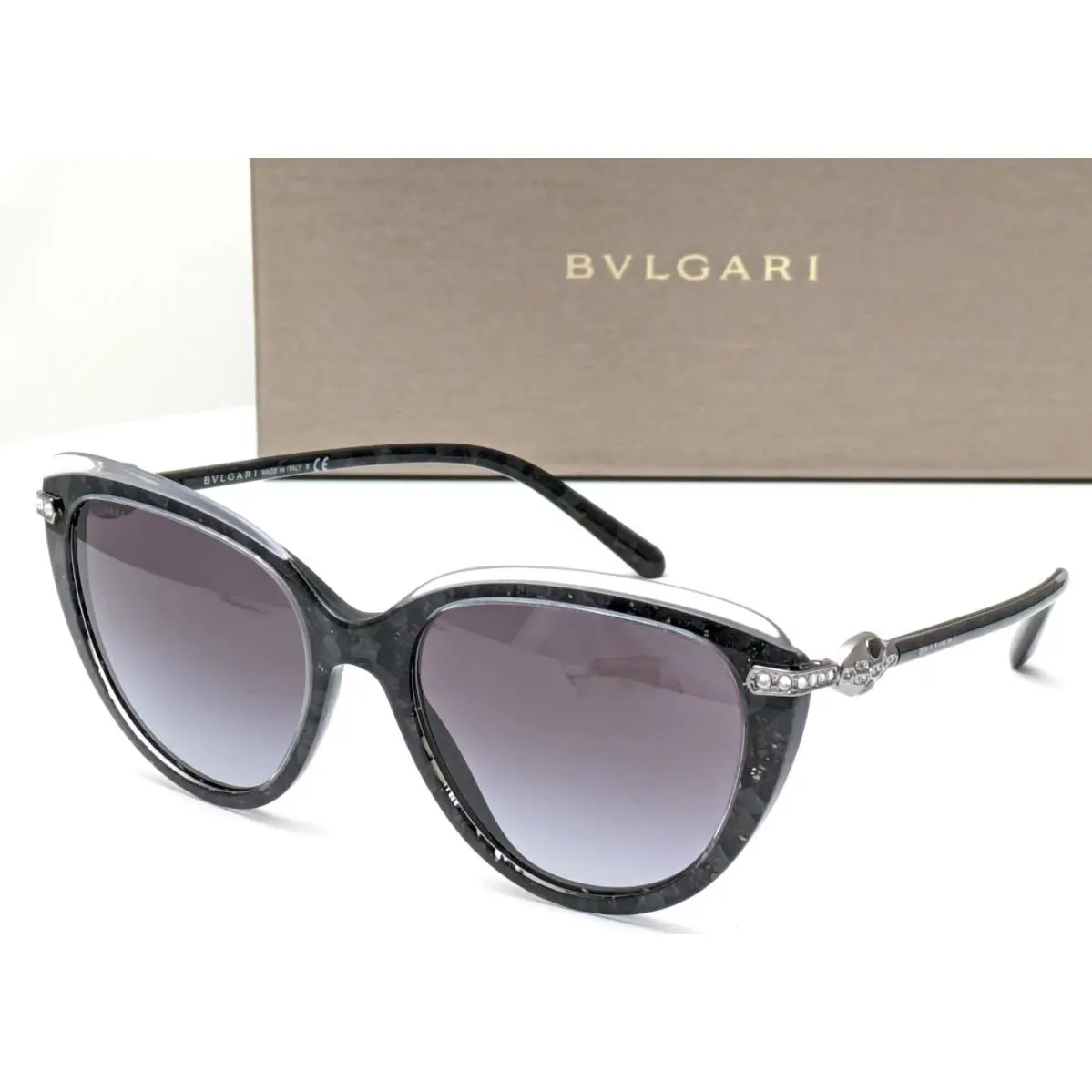 Bvlgari Sunglasses BV8211-B 5466/8G Cat Eye Black Crystal Frames Grey 55mm