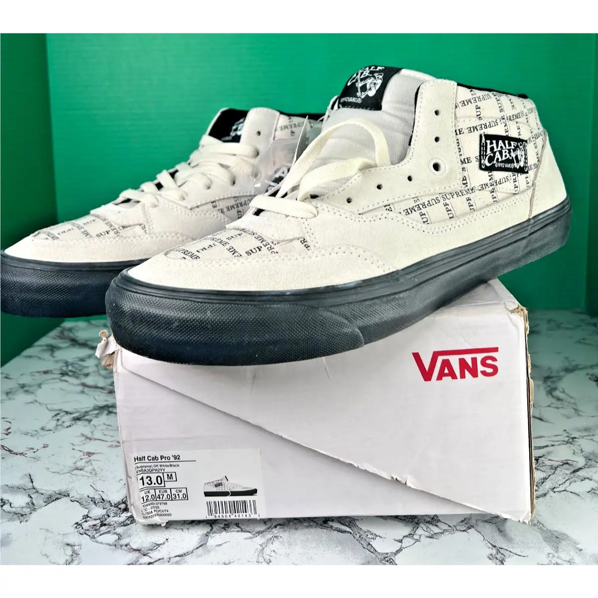 Vans Supreme Half Cab Pro `92 Off White Black Skateboard Shoes 13