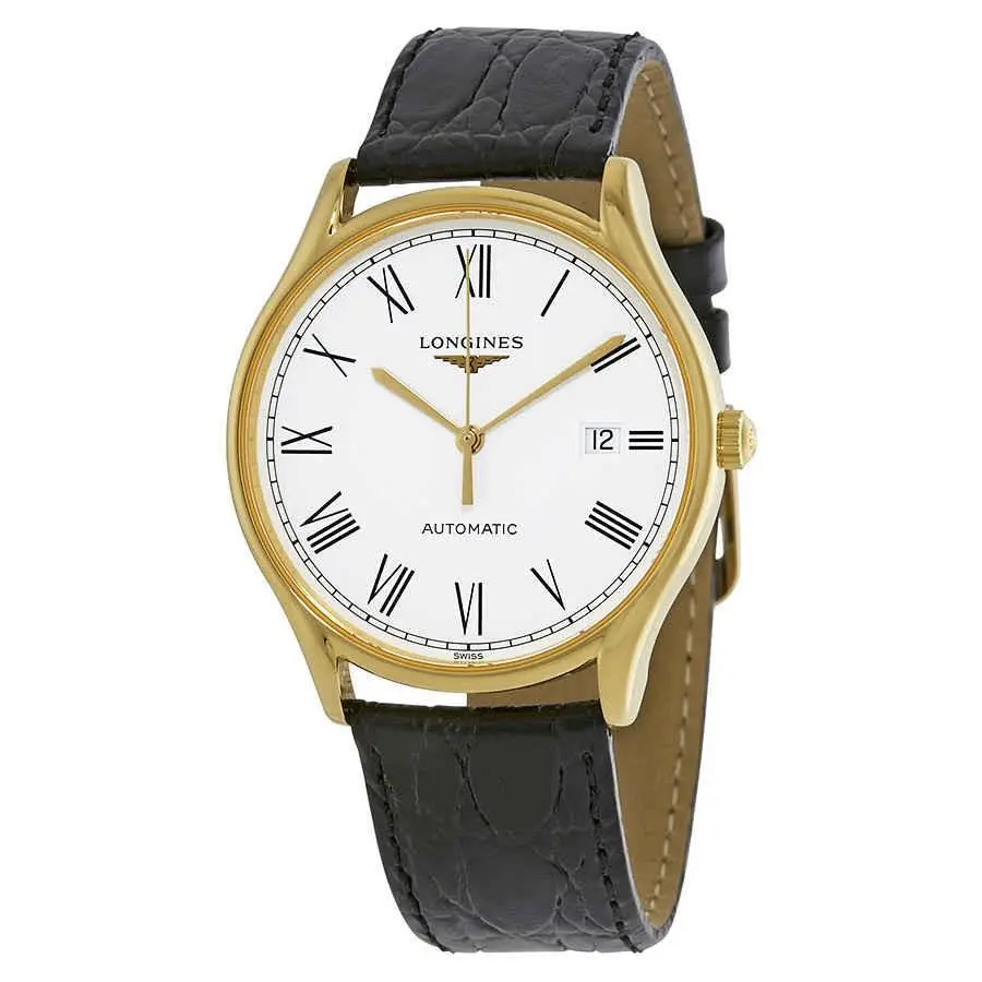 Longines Lyre Automatic White Dial Men`s Watch L49602112 - Dial: White, Band: Black, Bezel: Yellow Gold-tone
