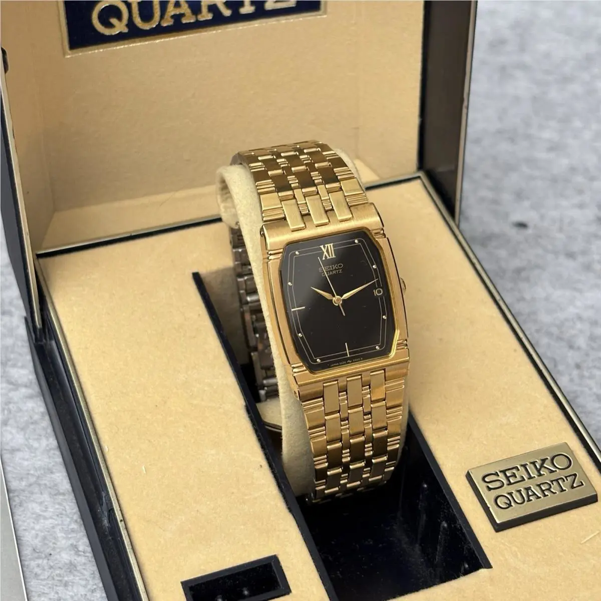 Nos Neo Vintage Seiko Watch Men Mcm Gold Tone 2A32-5230 Tank Rare Box - Bat