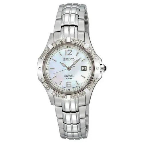 SXDE19 Coutura Diamond Silver Tone Date Mother-of-pearl Dial Women`s Watch by Seiko