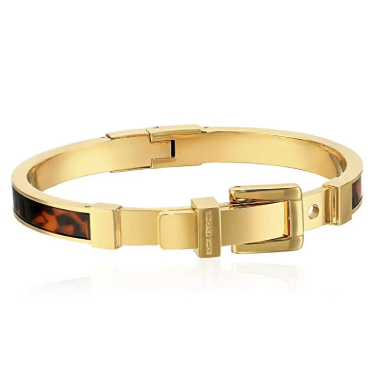 Michael Kors Yellow Gold Tortoise Acetate Hinge Belt Bangle Bracelet + MK Box