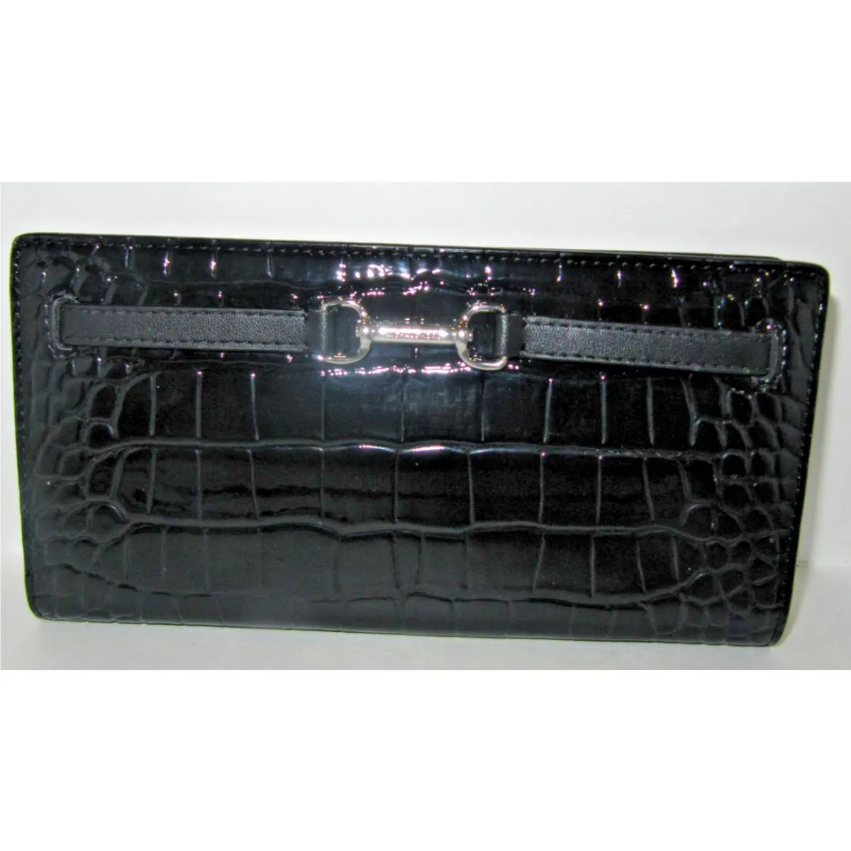 Michael Kors Carson Black Patent Embossed Large Snap Wallet