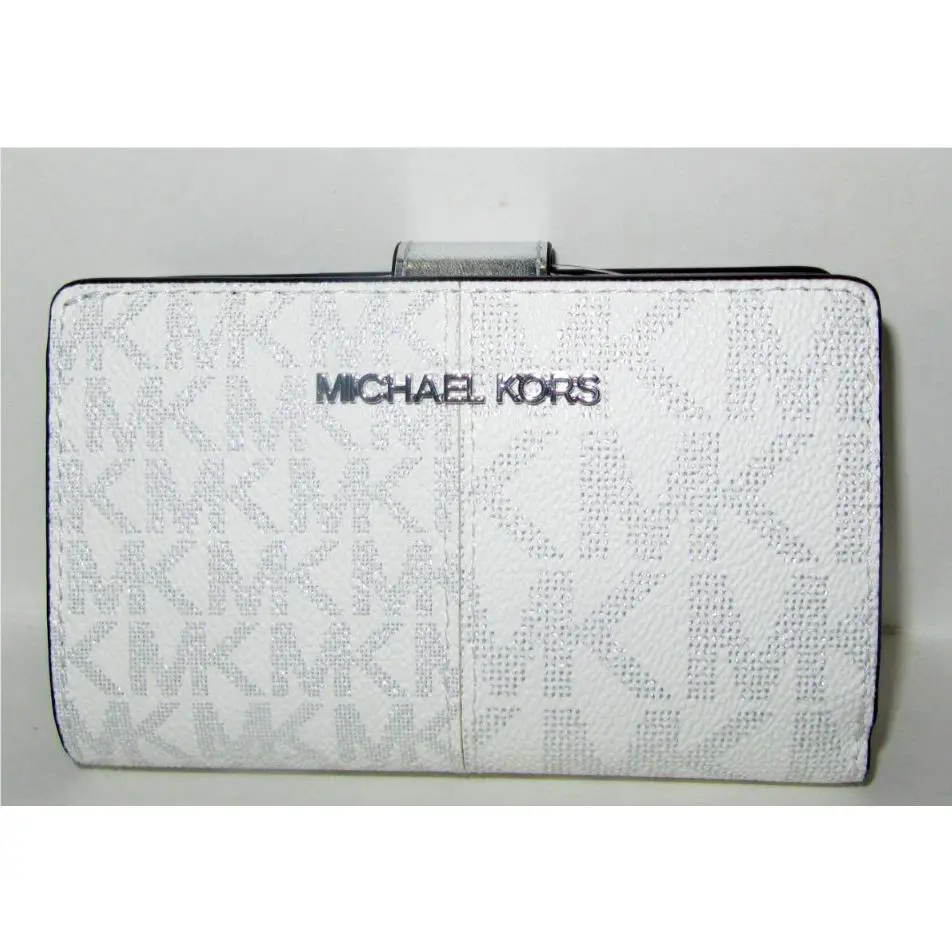 Michael Kors Jet Set Travel Medium Bifold Wallet Silver Signature