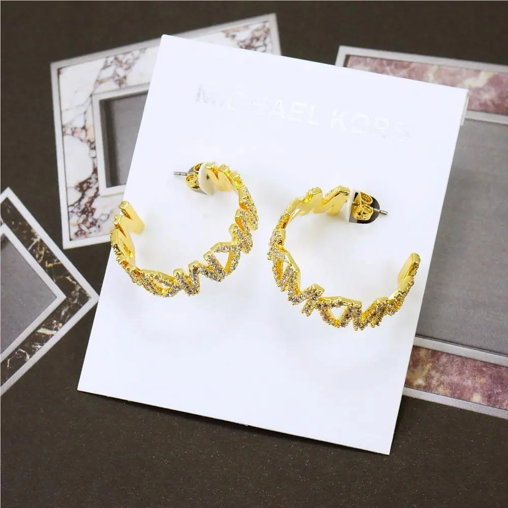 Pave Large Logo Hoop Earrings Gold Plated MKJ7955 by Michael Kors
