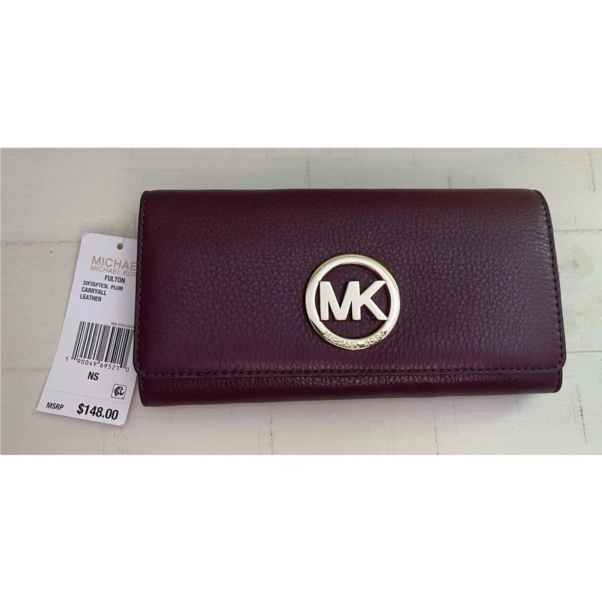 Michael Kors Fulton Large Carryall Wallet Pebbled Leather Plum