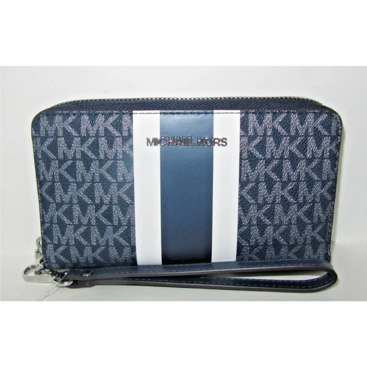 Michael Kors Large Flat Phone Case Navy Blue Signature Wallet