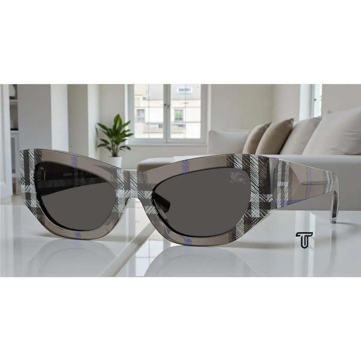 Burberry BE4450U 414787 Check Lichen Dark Grey 54 mm Women`s Sunglasses