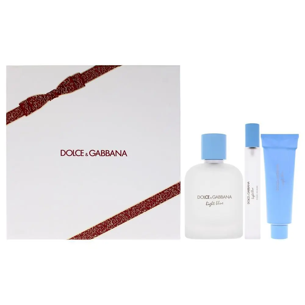 Dolce Gabbana D G Light Blue Pour Homme 3 PC Gift Set Men - 3.4 OZ Edt + 1.7OZ S. g. + 0.33 OZ