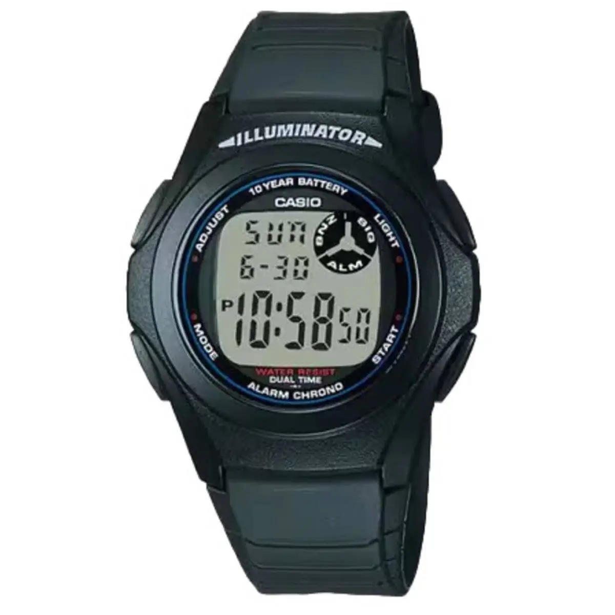 Casio Men`s Watch Chronograph Grey Digi Dial Black Resin Strap Alarm F-200W-1A