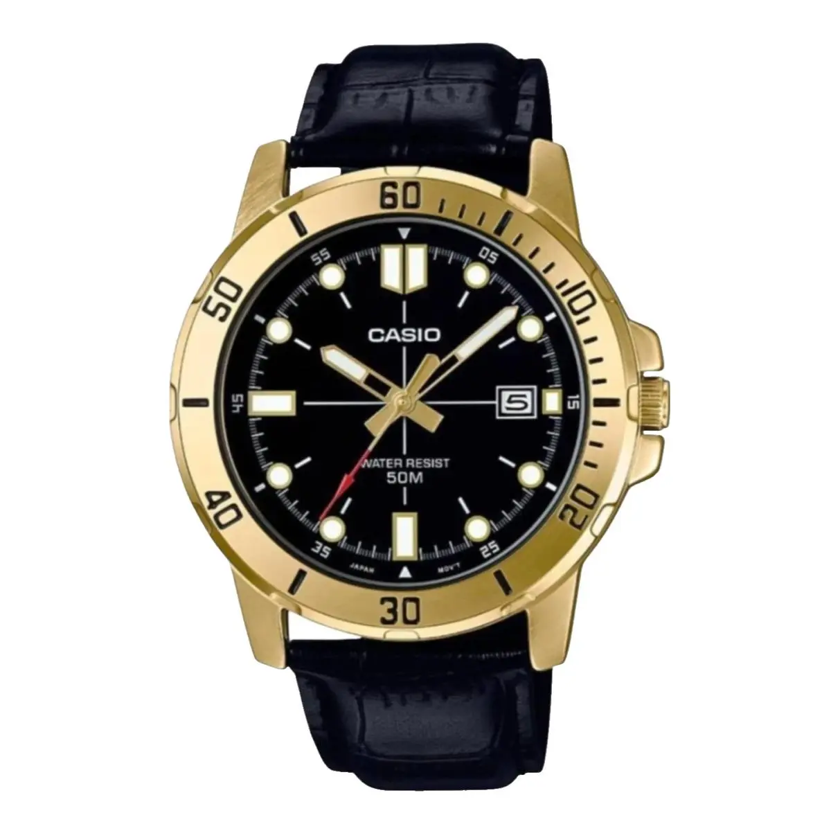 Casio MTP-VD01GL-1EV Men`s Gold Tone Leather Band Black Dial Analog Watch LM