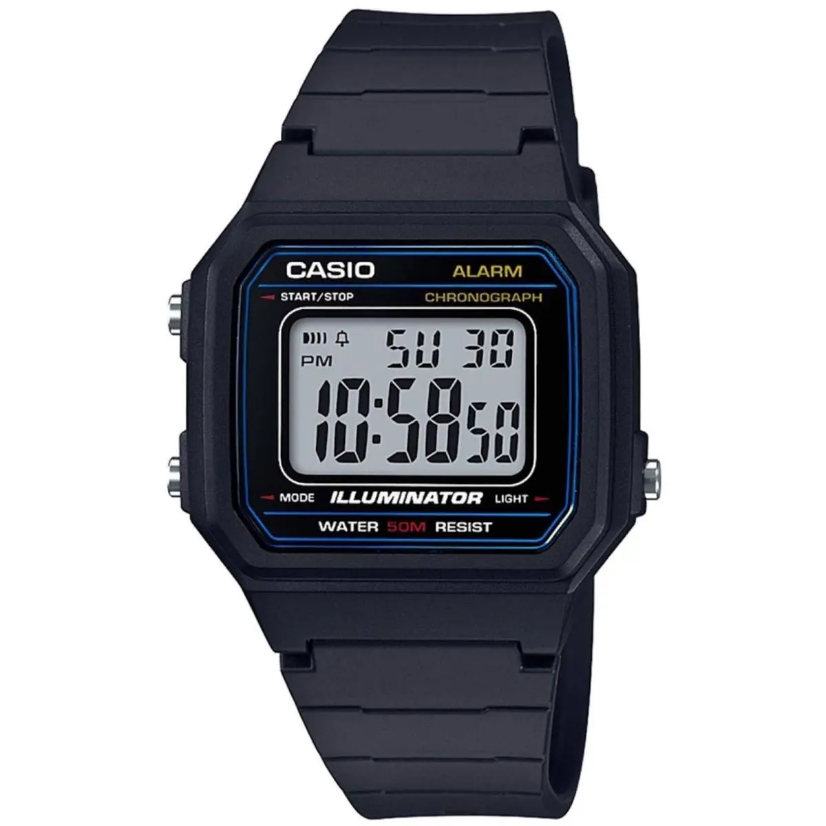 Casio Men`s Watch Chronograph Grey Digi Dial Black Resin Strap Alarm W-217H-1AV