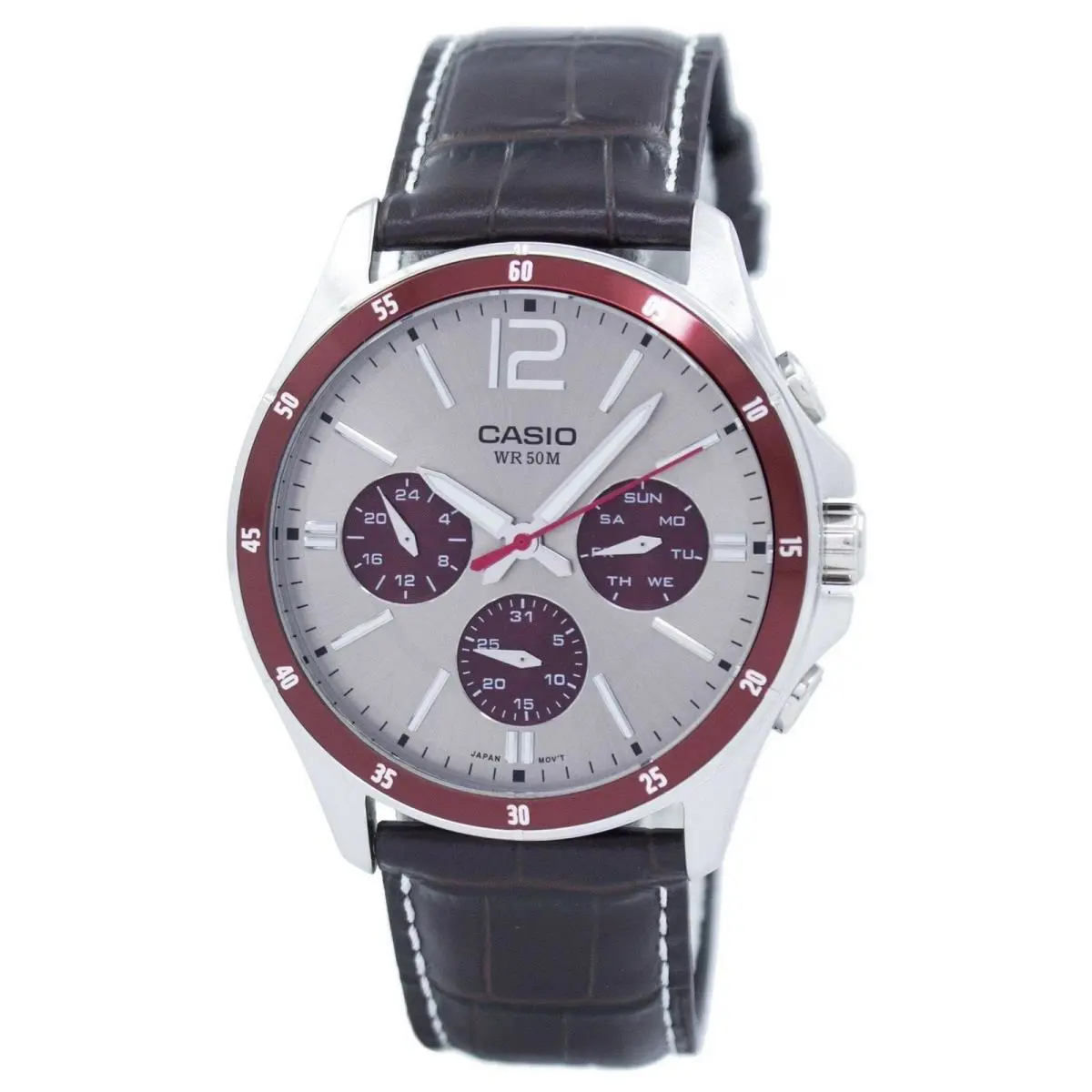 Casio Men’s Analog Watch with Leather Strap and Multi Function Dial