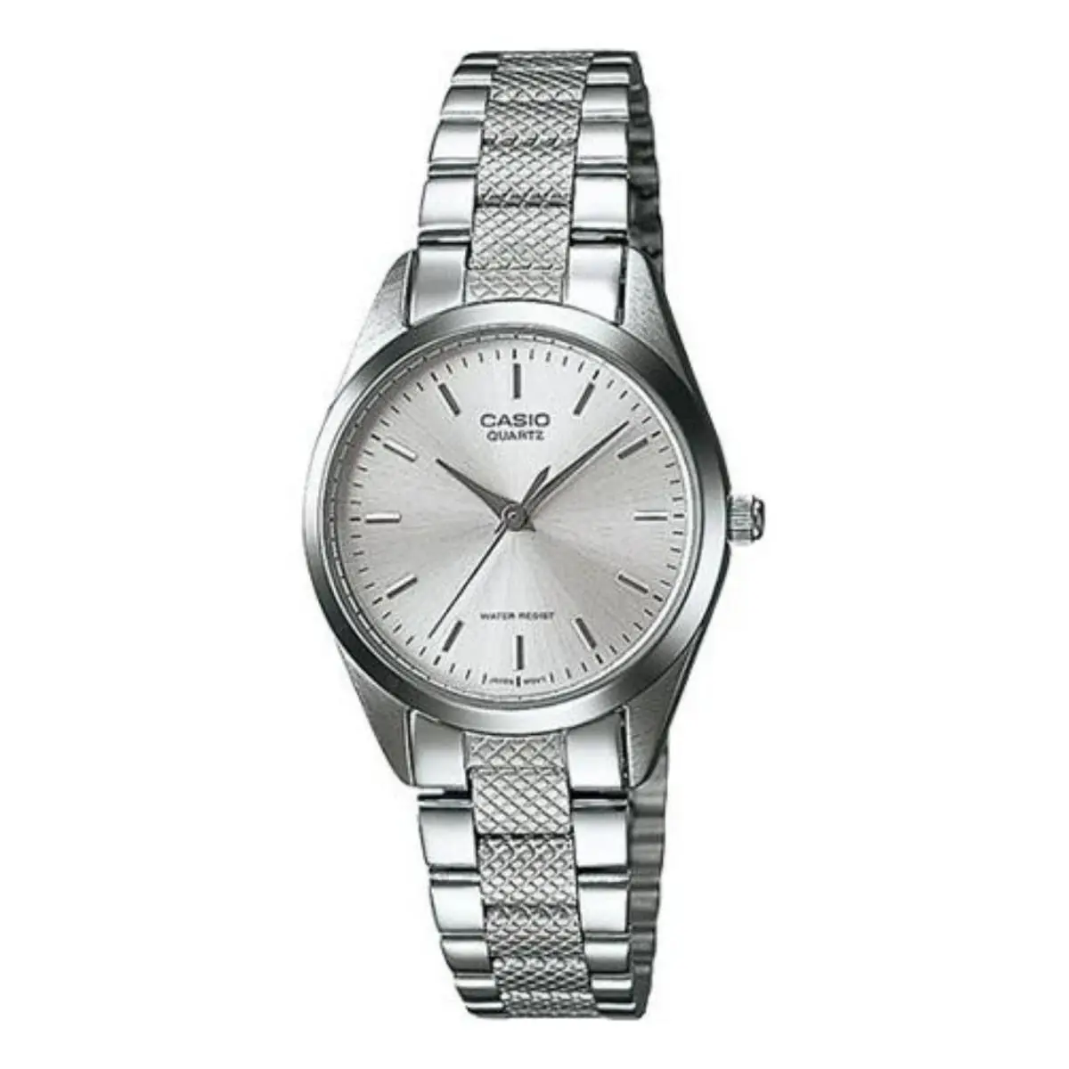 Casio Women’s Classic Silver Dial Watch with Textured Stainless Steel Bracelet - Silver