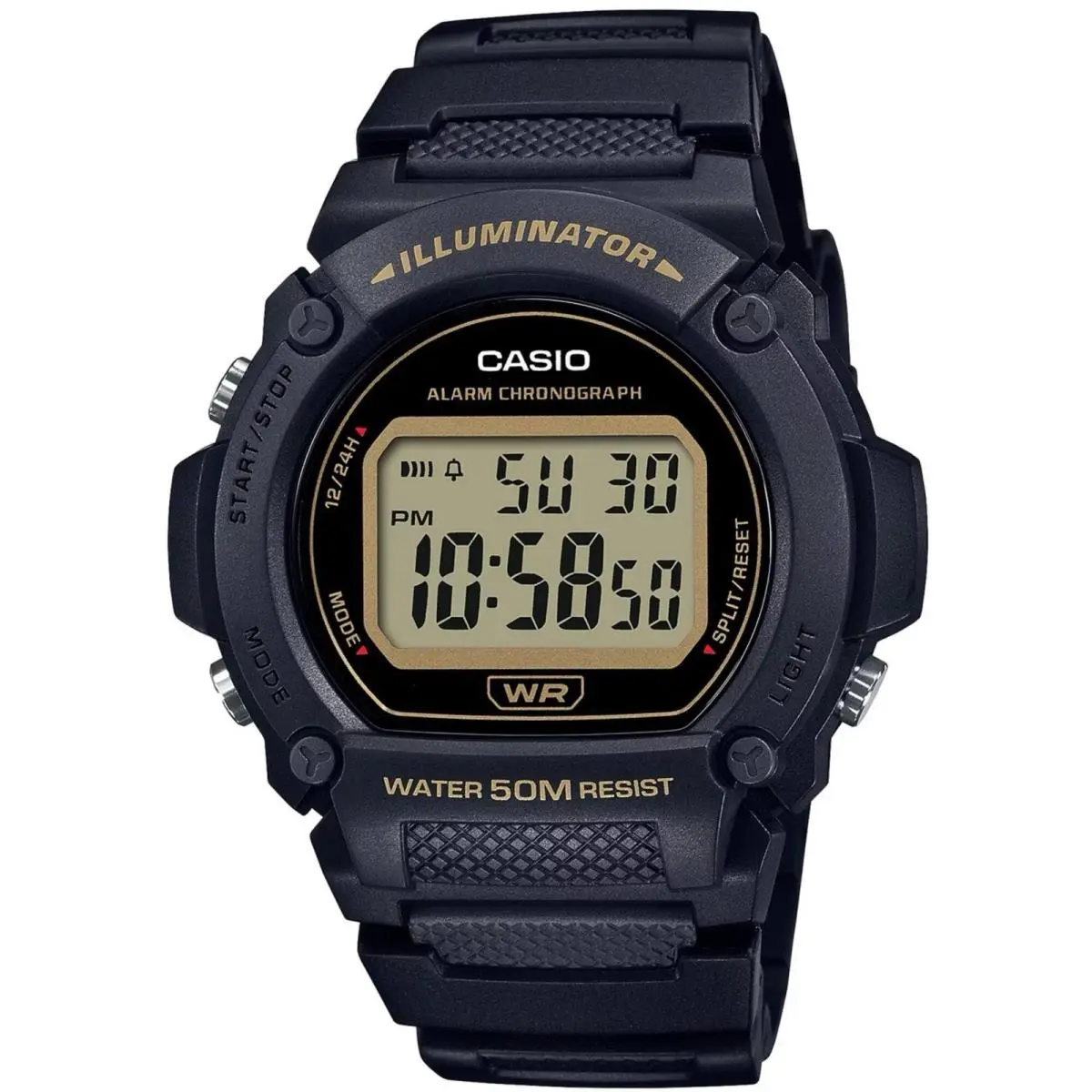 Men`s Watch Chronograph Grey Digital Dial Black Resin Strap W-219H-1A2VCF by Casio