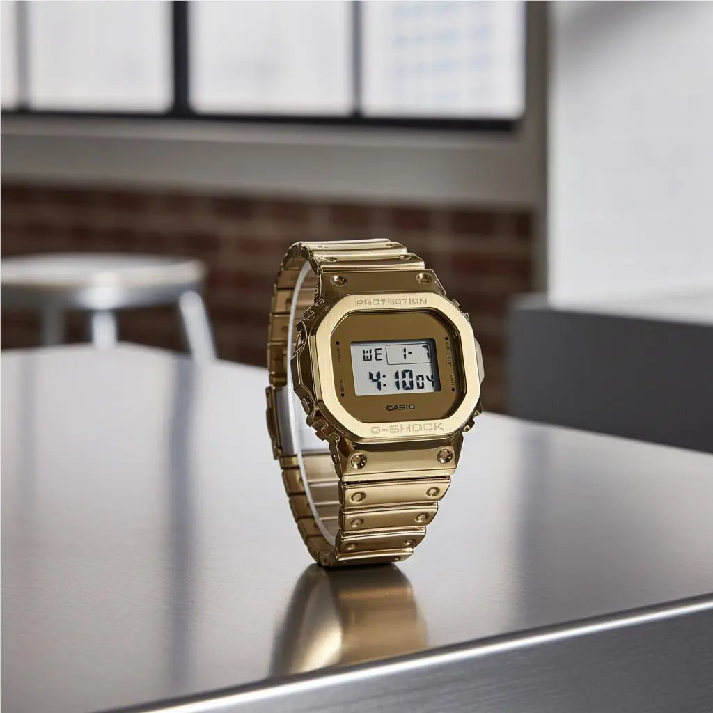 G-shock GM5600YMG-9 Monochromatic Gold Metal Bezel Digital Watch Silicone Band by Casio