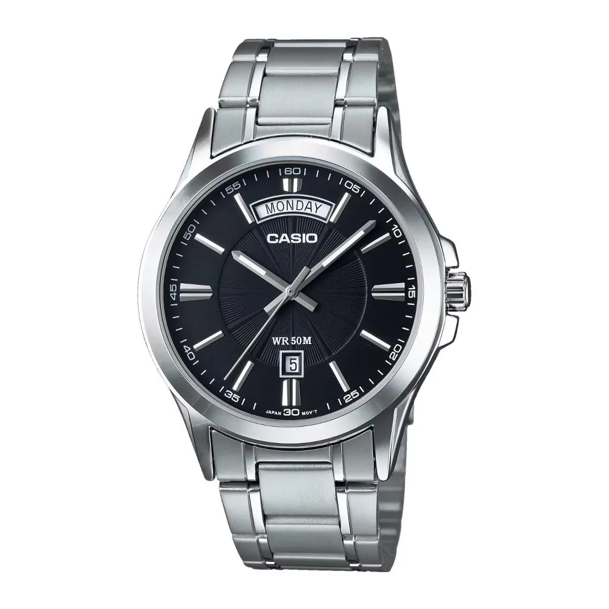 Casio MTP1381D-1AV Men`s Vintage Classic Stainless Steel Black Dial Analog Watch - Dial: Black, Band: Silver, Bezel: Silver