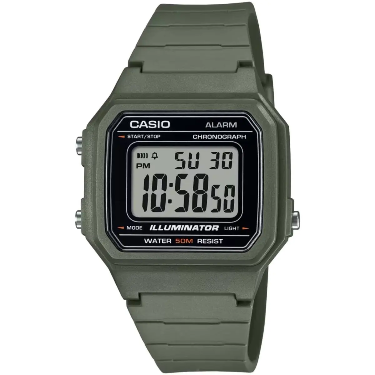 Casio Men`s Watch Chronograph Grey Digital Dial Green Resin Strap W-217H-3AVCF