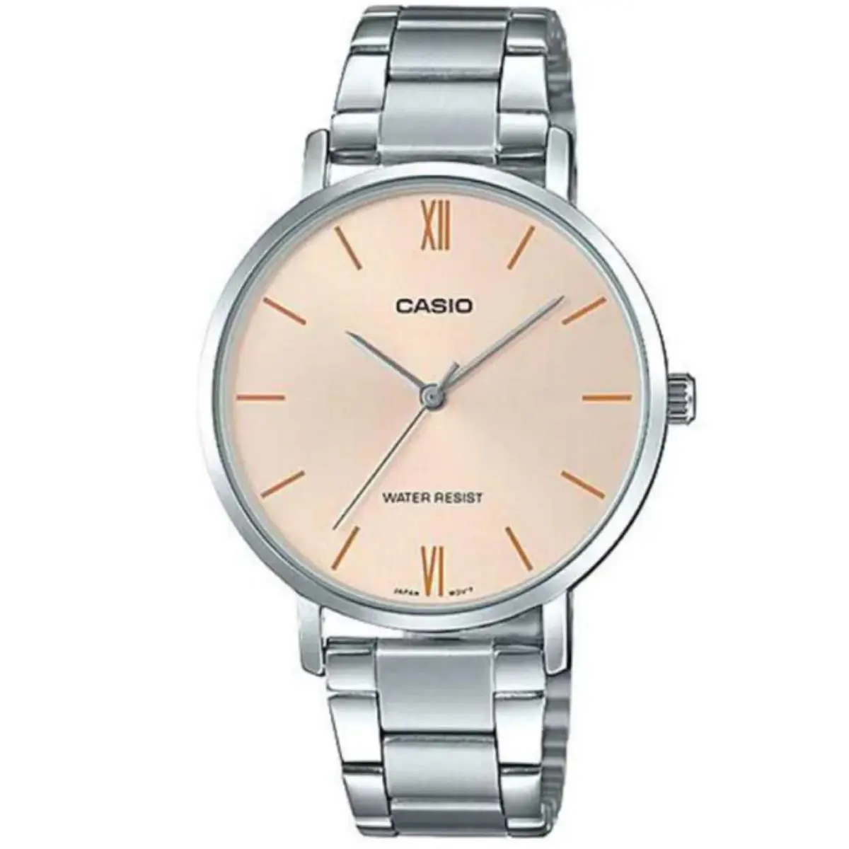 Casio Women s Silver Bracelet Analog Watch with Blush Dial - LTP-VT01D-2BUDF - Silver