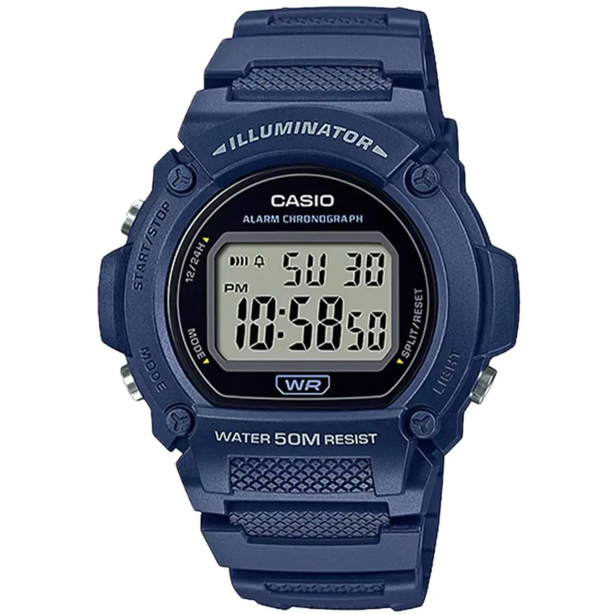 Casio Men`s Watch Chronograph Grey Digital Dial Blue Resin Strap W-219H-2AVCF
