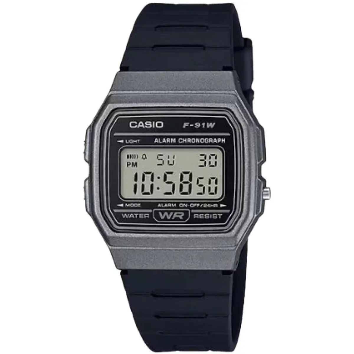 Casio Men`s Watch Chronograph Grey Digital Dial Black Rubber Strap F-91WM-1BCF