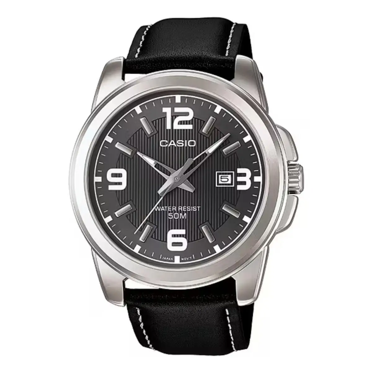 Casio Men’s Black Leather Analog Watch with Date Display - MTP-1314L-8AV