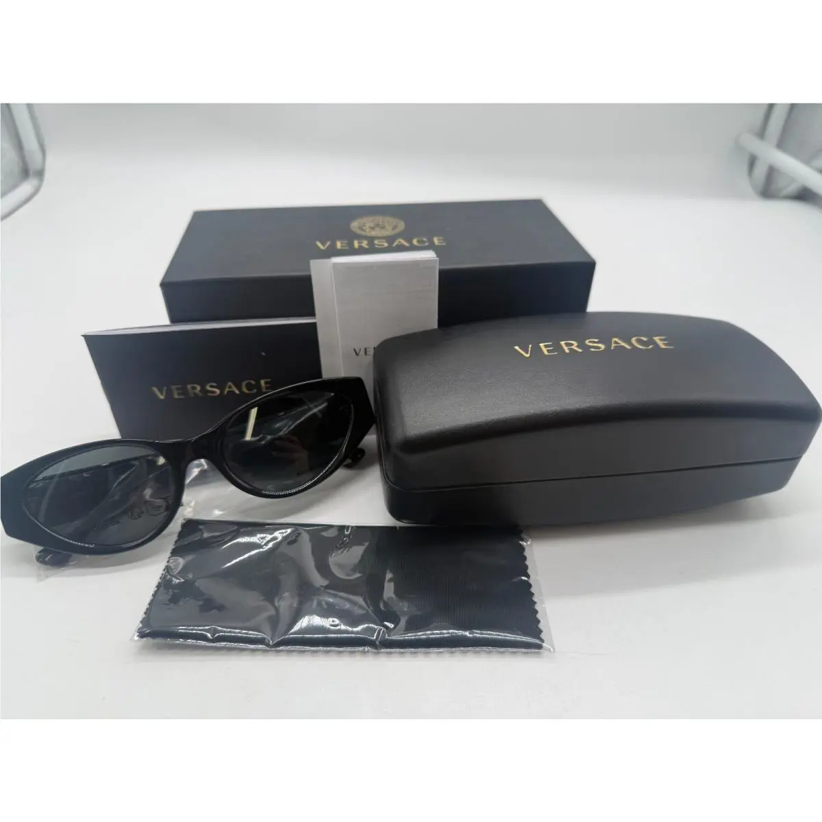 Versace Sunglasses Black Rectangle Grey Gold Medusa Mod VE 4454 GB1/87 55-18-140