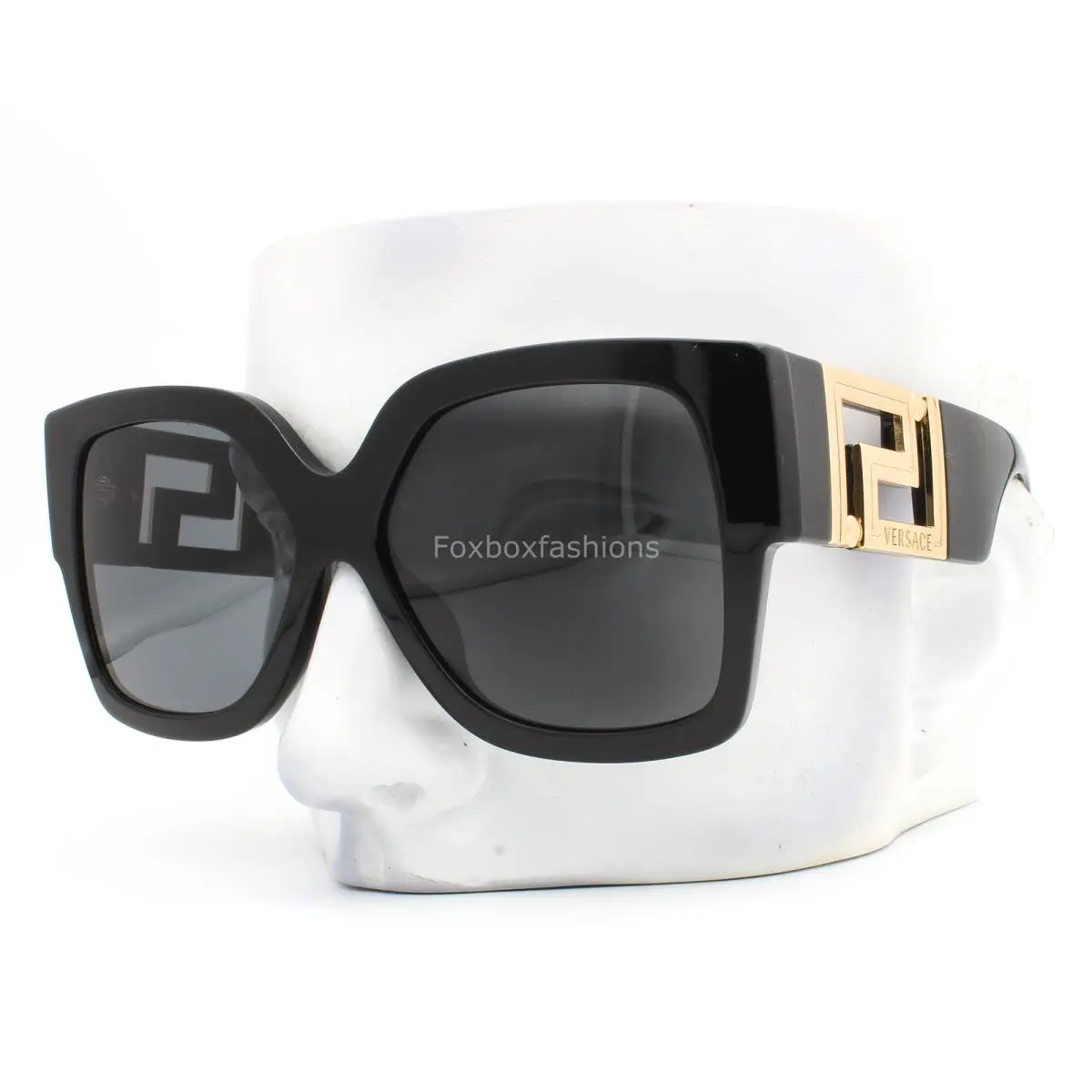 Versace Sunglasses VE4402 GB1/87 Oversized Polished Black Gold Logo with Case