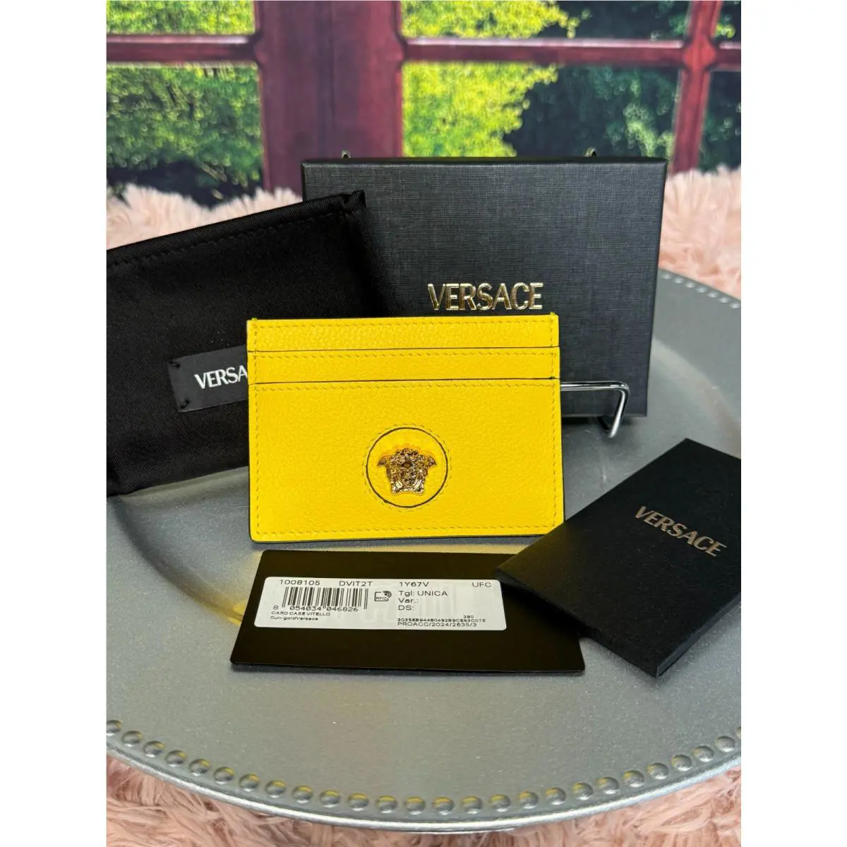 Versace Medusa Yellow Leather Slim Card Case Wallet Vitello Sun