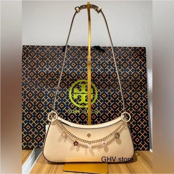 Emerson Patent Leather Adjustable Strap Shoulder Handbag Cream Patent Leather Shiny by Tory Burch
