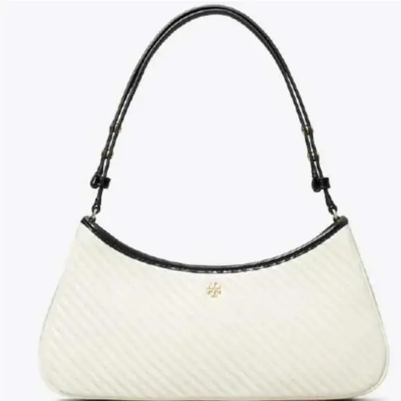 Emerson Patent Leather Adjustable Strap Shoulder Handbag White Quilted Calf Leather by Tory Burch