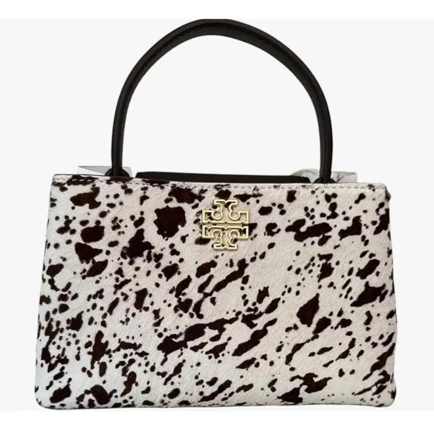 Tory Burch Britten Mini Satchel Light Neutral Black Calf Hair