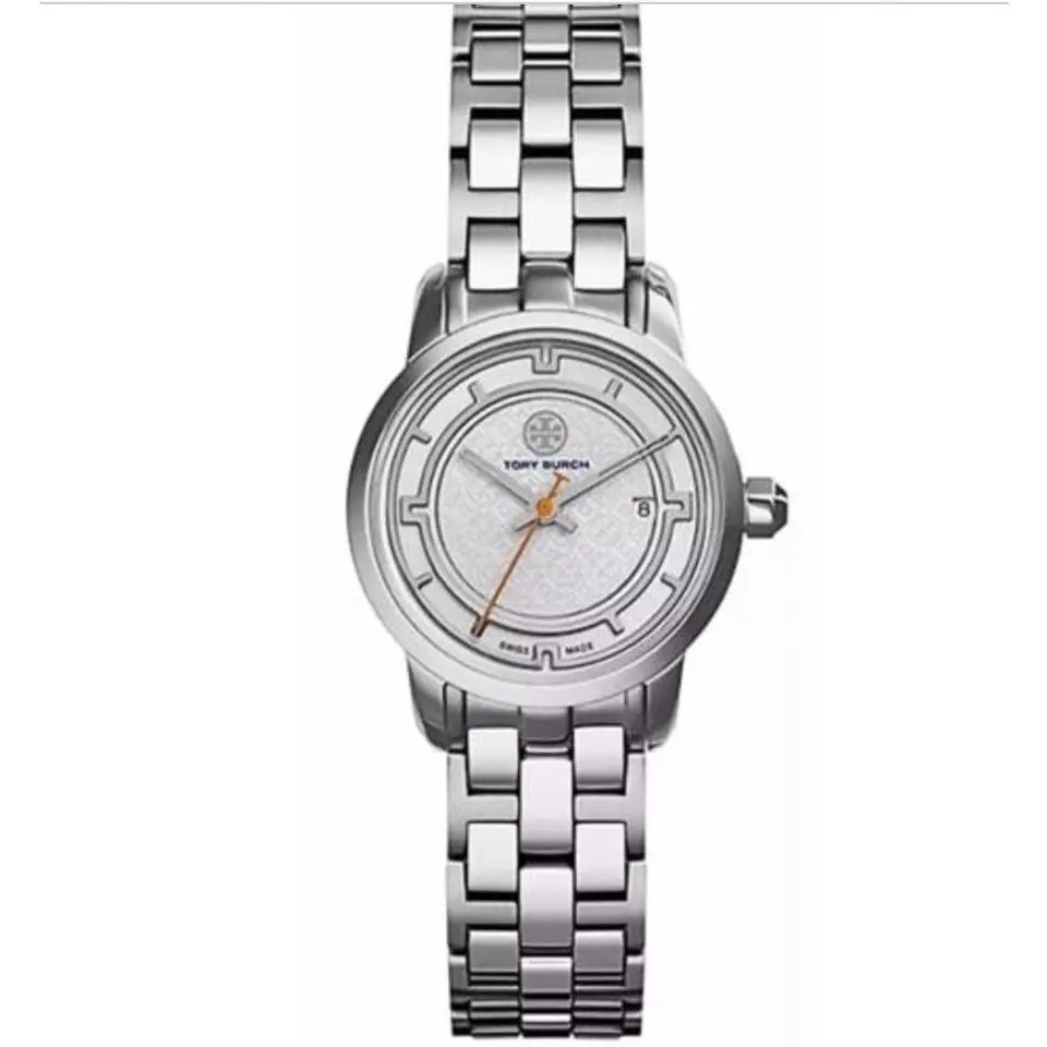 Tory Burch Women`s Silver 28mm Polished Stainless Steel Swiss Watch TRB1010