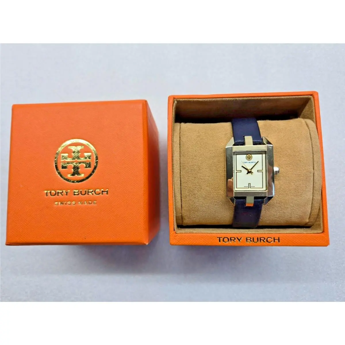 Swiss Dalloway Ivory Dial Navy Leather Strap Women`s Watch TB1103 by Tory Burch