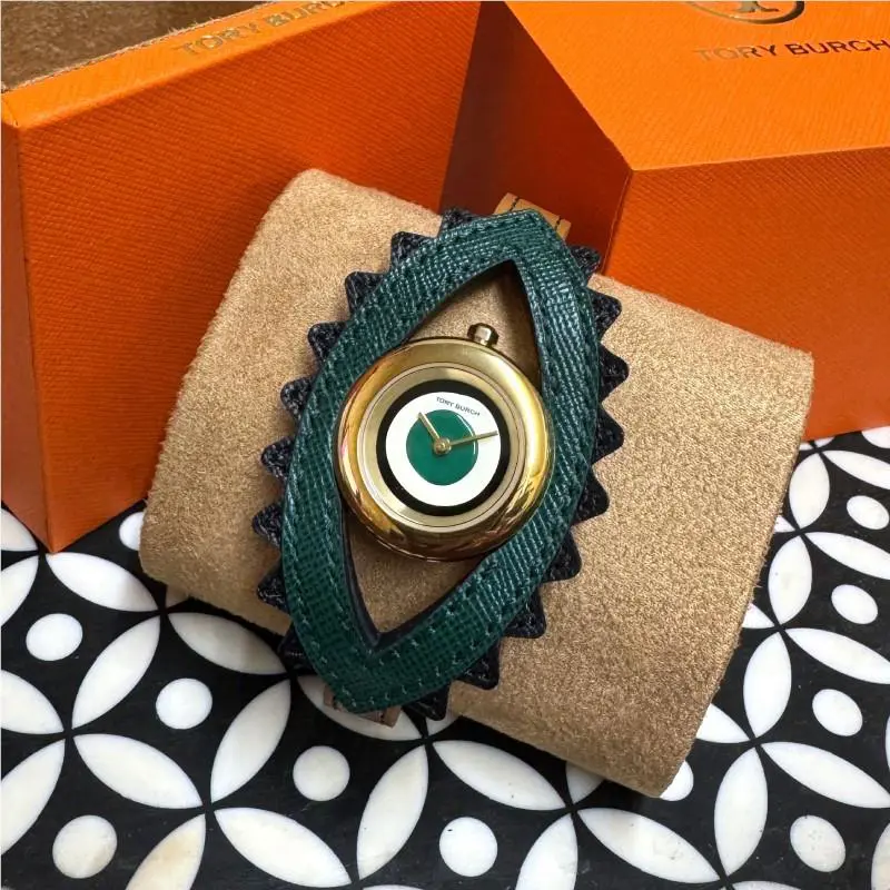 Tory Burch Evil Eye Bangle Watch Luggage Leather/green 27 MM TBW5021