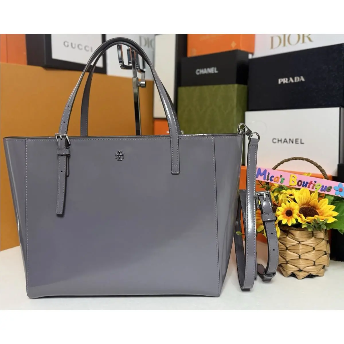 🆕tory Burch Emerson Patent Leather Tote Bag 2inONE